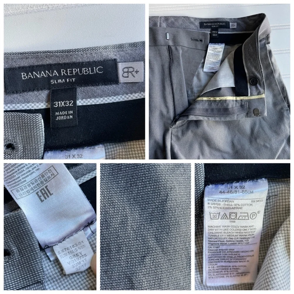 Banana Republic Men’s Slim Fit Trouser Pant Gray Size 31W 29L cotton spandex